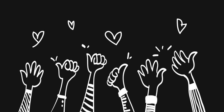 doodle hands up, Hands clapping with love. applause gestures. congratulation business. vector illustration