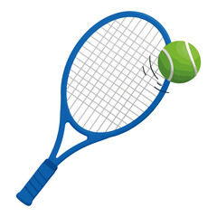 Vibrant Tennis Ball Impacting a Blue Racket with Force