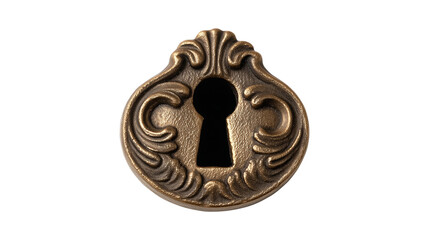 Elegant antique keyhole escutcheon with ornate flourishes isolated on a transparent background