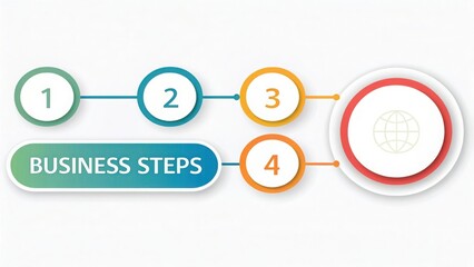 Four step business process flow with global icon and numbered stages