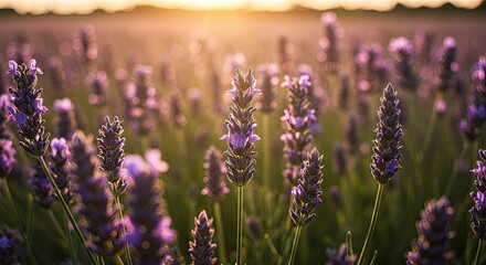 Obraz premium Lavender field at sunset