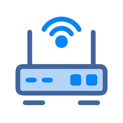 Blue Wireless Router Illustration Against Black Background Displaying Network