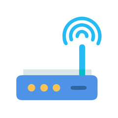 Stylized illustration of blue wireless router on black background