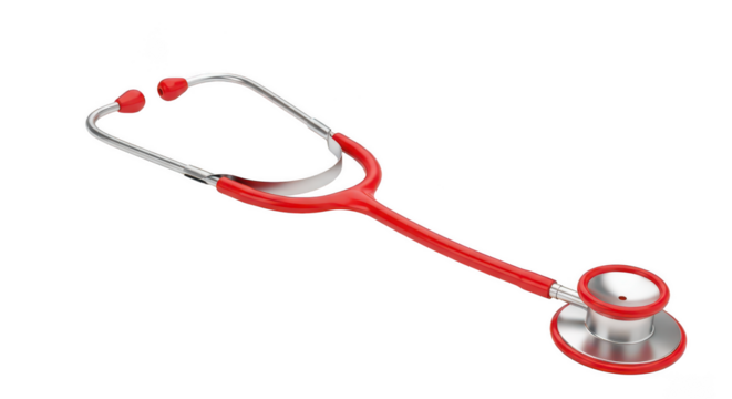 3d red stethoscope medical equipment render on transparent background