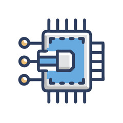 Stylized flat design illustration of a microchip on black background