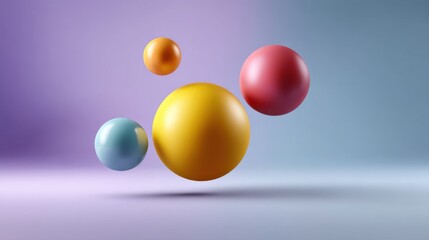Minimalist abstraction with colorful spheres in motion on gradient background for contemporary designs 