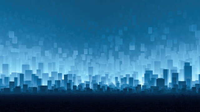 Digital cityscape featuring gradient of blue tones with abstract buildings representing zero trust architecture in 5G technology