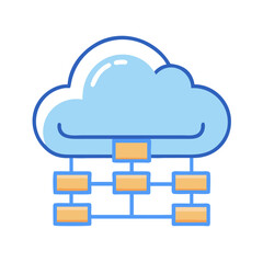 Stylized cloud diagram shows data network connection structure