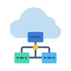 Flat graphic of cloud computing network with server boxes