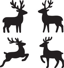 Black reindeer silhouettes standing and leaping white antlers © saju