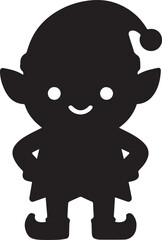Black silhouette of a smiling elf with pointed ears and a festive hat white