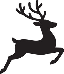 Black silhouette of a leaping reindeer white