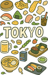 Tokyo Food Snacks Doodle style Vector EPS
