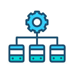 Network configuration with gear and database servers icon representation