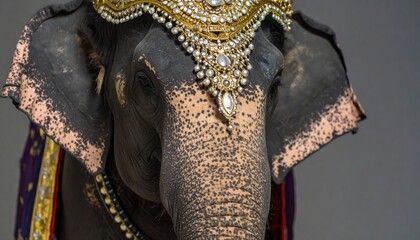 Majestic Elephant with Royal Jewels and Golden Headdress
