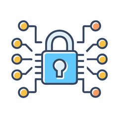 Stylized padlock icon with digital connections on black background