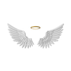 3D angel wings and golden halo isolated on transparent background © Realistic Images