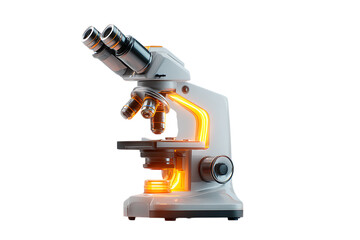 Fototapeta premium A modern microscope glowing orange.