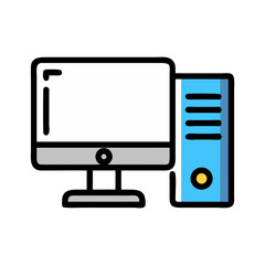 Stylized desktop computer with tower on a black background