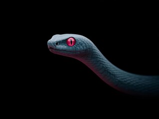 Fototapeta premium Snake Head with Intense Red Eyes Emerging From the Darkness