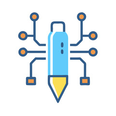Digital Pencil with Network Connections Illustration on Black Background
