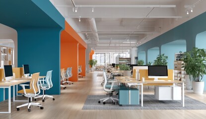 Modern, colorful open-plan office space