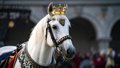 White Horse in Royal Armor with a King's Crown 