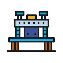 Stylized hydraulic press machine illustration for industrial applications