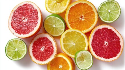 Fresh citrus fruits grapefruit orange lemon lime slices arrangement