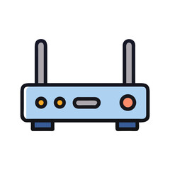 Stylized router illustration with antennas against a black background