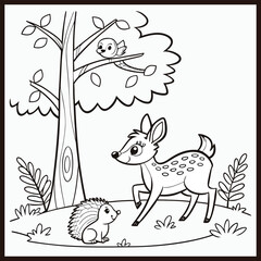 Coloring page outline of cute deer