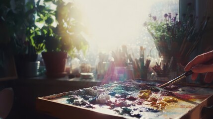 Colorful paint palette in an 's .
