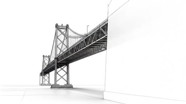 Detailed drawing of a suspension bridge