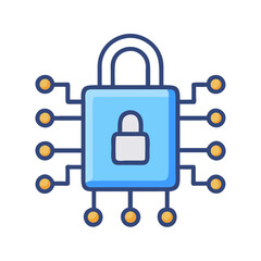 Stylized padlock with circuit board design on black background
