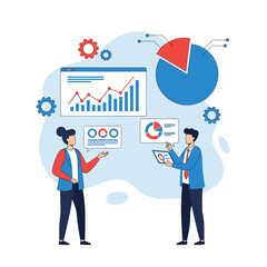 Data analysis professionals examining financial growth charts and performance metrics together carefully