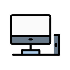 Minimalist computer setup on dark backdrop for stock image