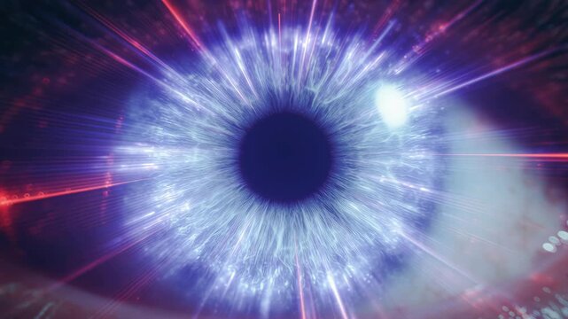 Captivating close up of eye reveals intricate details and vibrant colors, highlighting vision of security in digital 5G technology