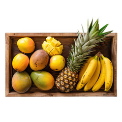 Tropical fruit basket with mangoes bananas pineapple and apples isolated on transparent background