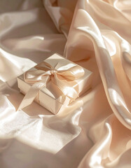 gift box with ribbon. a luxurious silk cloth gift.