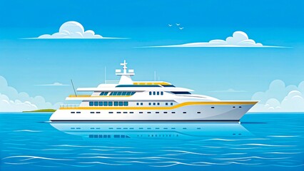  Luxury yacht sailing on calm ocean under clear blue sky