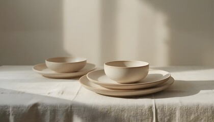 Elegant table setting with Beige plates and cups