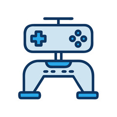 Stylized game controller icon on black background with blue trim