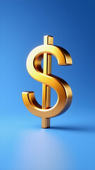 Obraz premium Golden dollar symbol against a bright blue background dollar sign currency