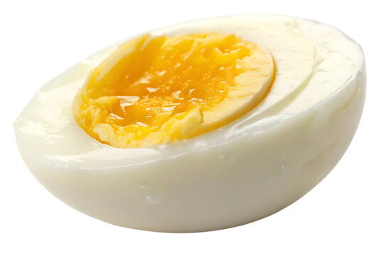 Half of a hard boiled egg with bright yellow yolk isolated on transparent background