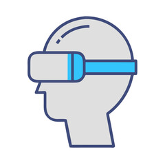 Person wearing VR headset on a black background