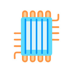 Stylized computer chip with lines and pins on black