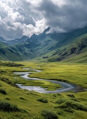 Mountain valley with meandering stream