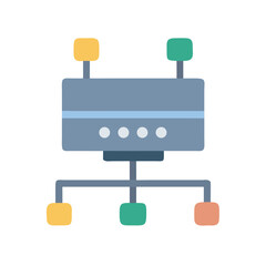 Server connected to nodes network data center concept flat