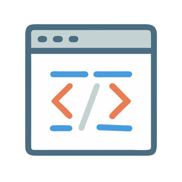 Icon of a web browser with coding symbols inside