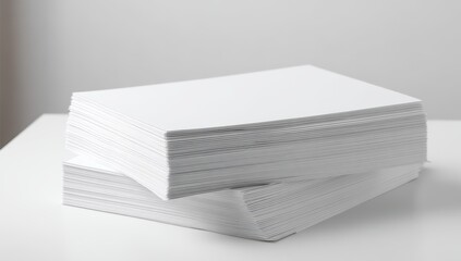 Two stacks of white paper on a white surface